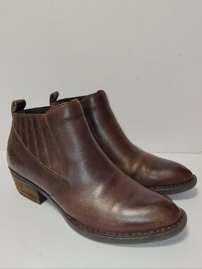 Born Women's Beebe Leather Pull-on Western Booties Brown Ankle Boots 7